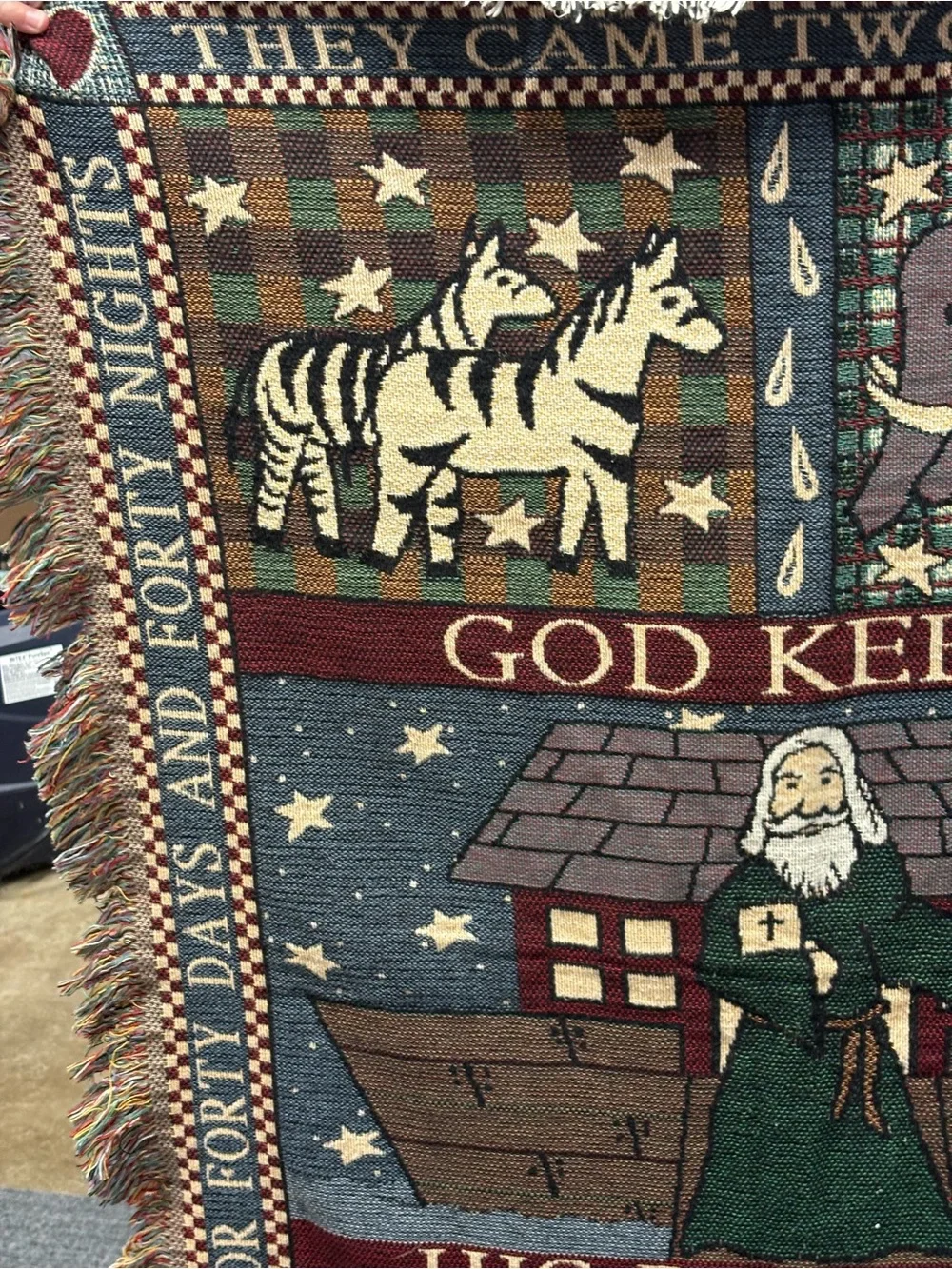 Vintage Faith-Inspired Noah's Ark Woven Throw Blanket Coco Downey Design